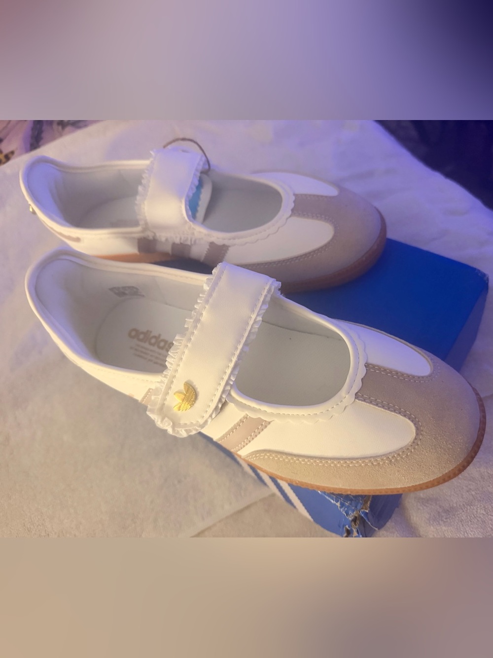 adidas woman White and Beige Mary-Jane Sneakers with Gold Trefoil